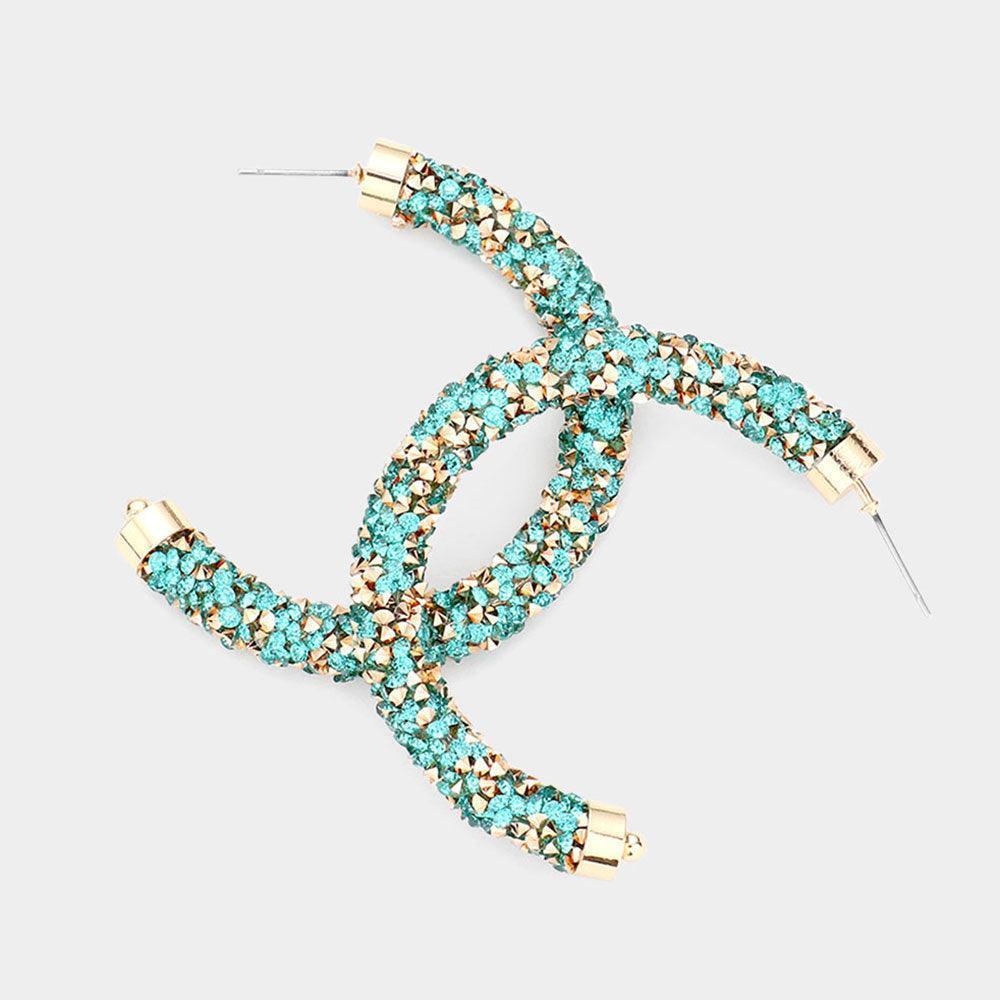 Turquoise Stone Cluster Half Hoop Earrings - Jewelry Store by Erik Rayo
