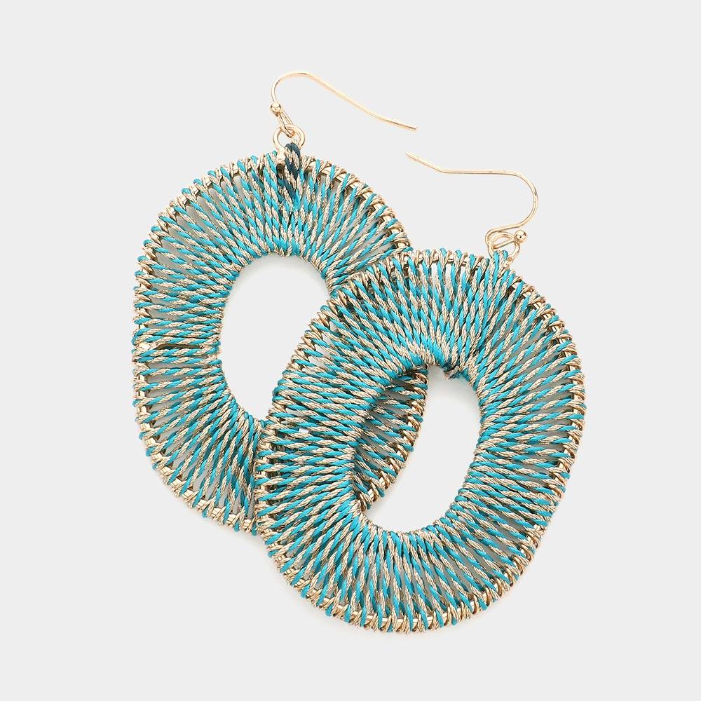 Turquoise Thread Wrapped Open Oval Dangle Earrings