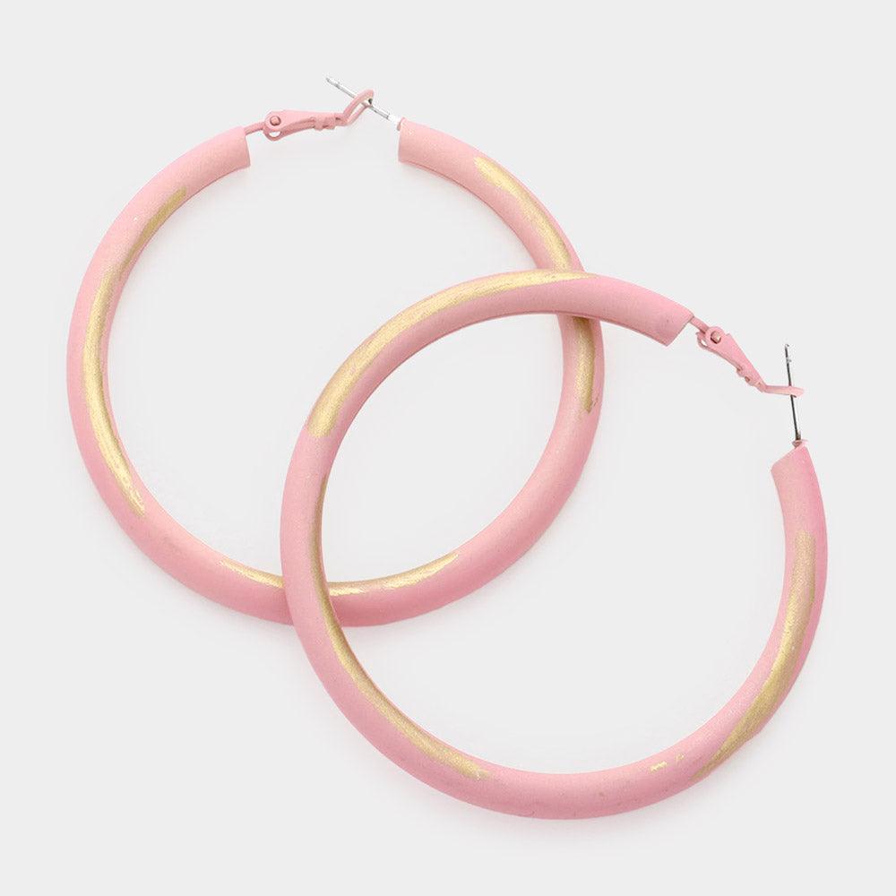 Pink Gold Painted Hoop Earrings