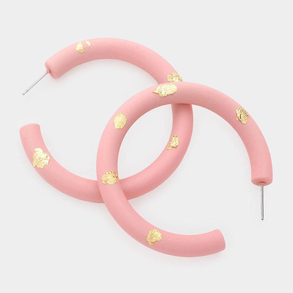 Pink Gold Painted Hoop Earrings