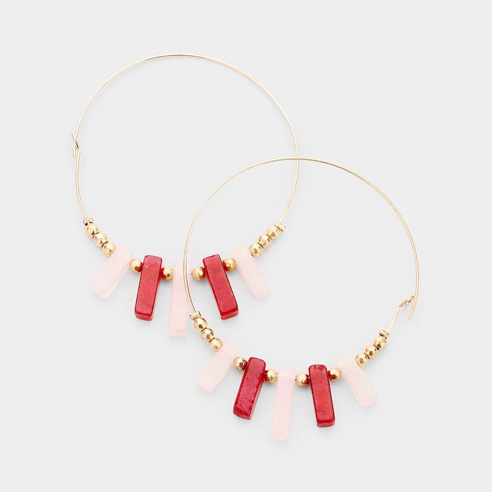 Red Resin Bar Beaded Hoop Earrings