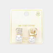 Load image into Gallery viewer, Gold 14K Gold Dipped Square CZ Stone Pearl Drop Huggie Earrings
