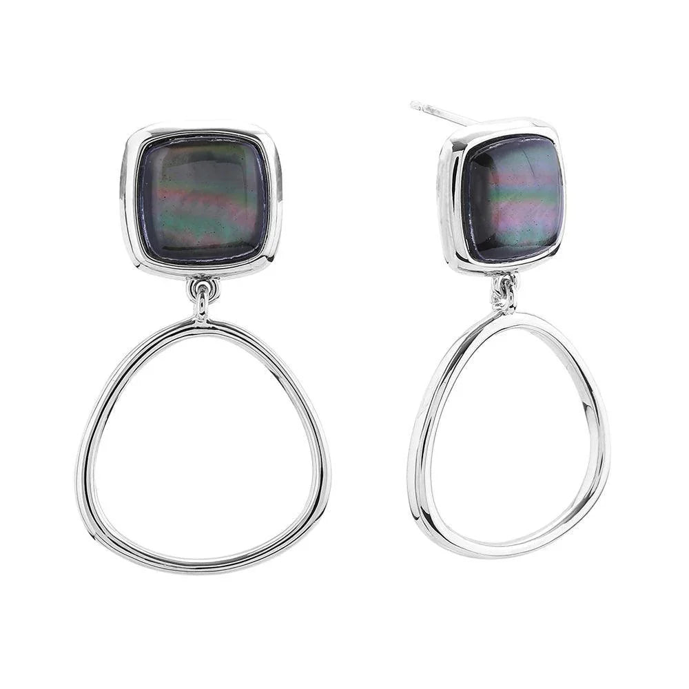 Silver White Gold Dipped Dangle Hoop Button Earrings - Jewelry Store by Erik Rayo