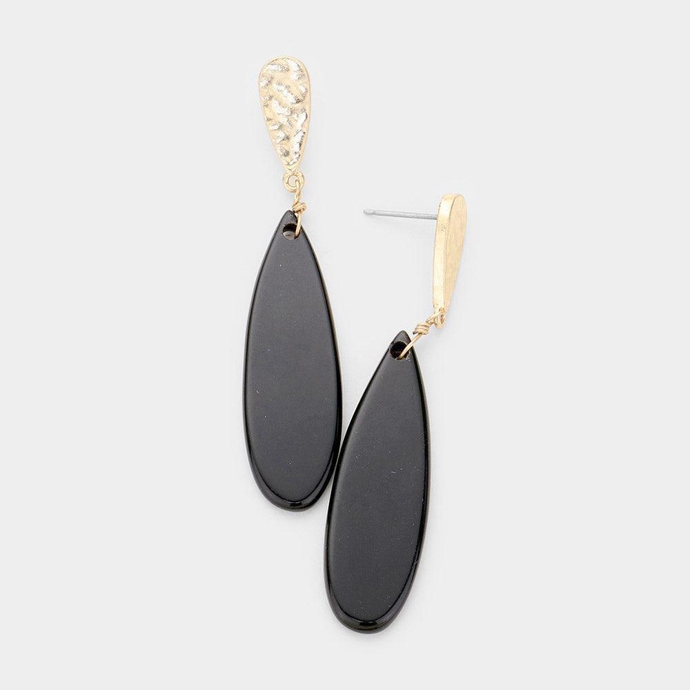 Gold Hammered Metal Teardrop Semi Precious Stone Drop Earrings - Jewelry Store by Erik Rayo