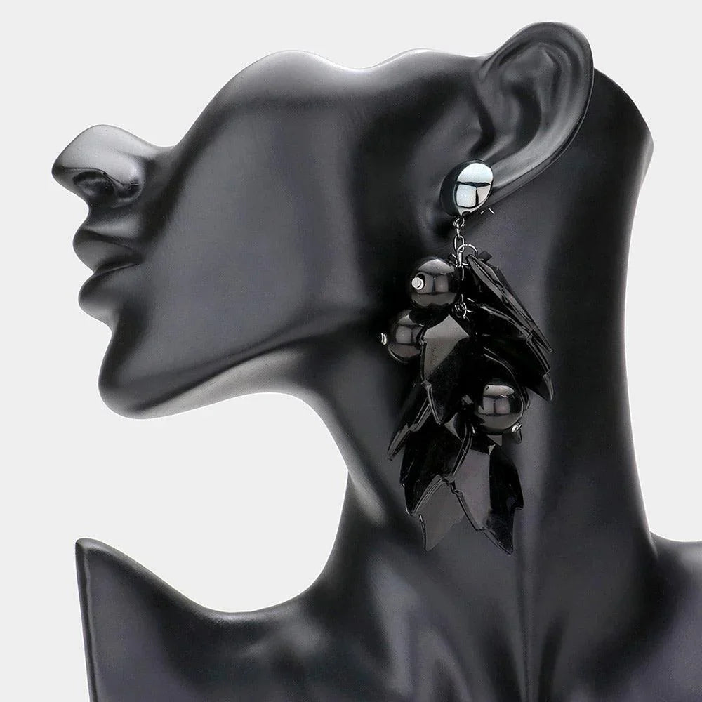 Black Resin Ball Leaf Drop Earrings - Jewelry Store by Erik Rayo