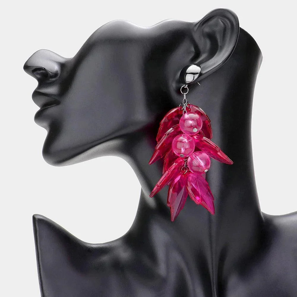 Fuchsia Resin Ball Leaf Drop Earrings - Jewelry Store by Erik Rayo