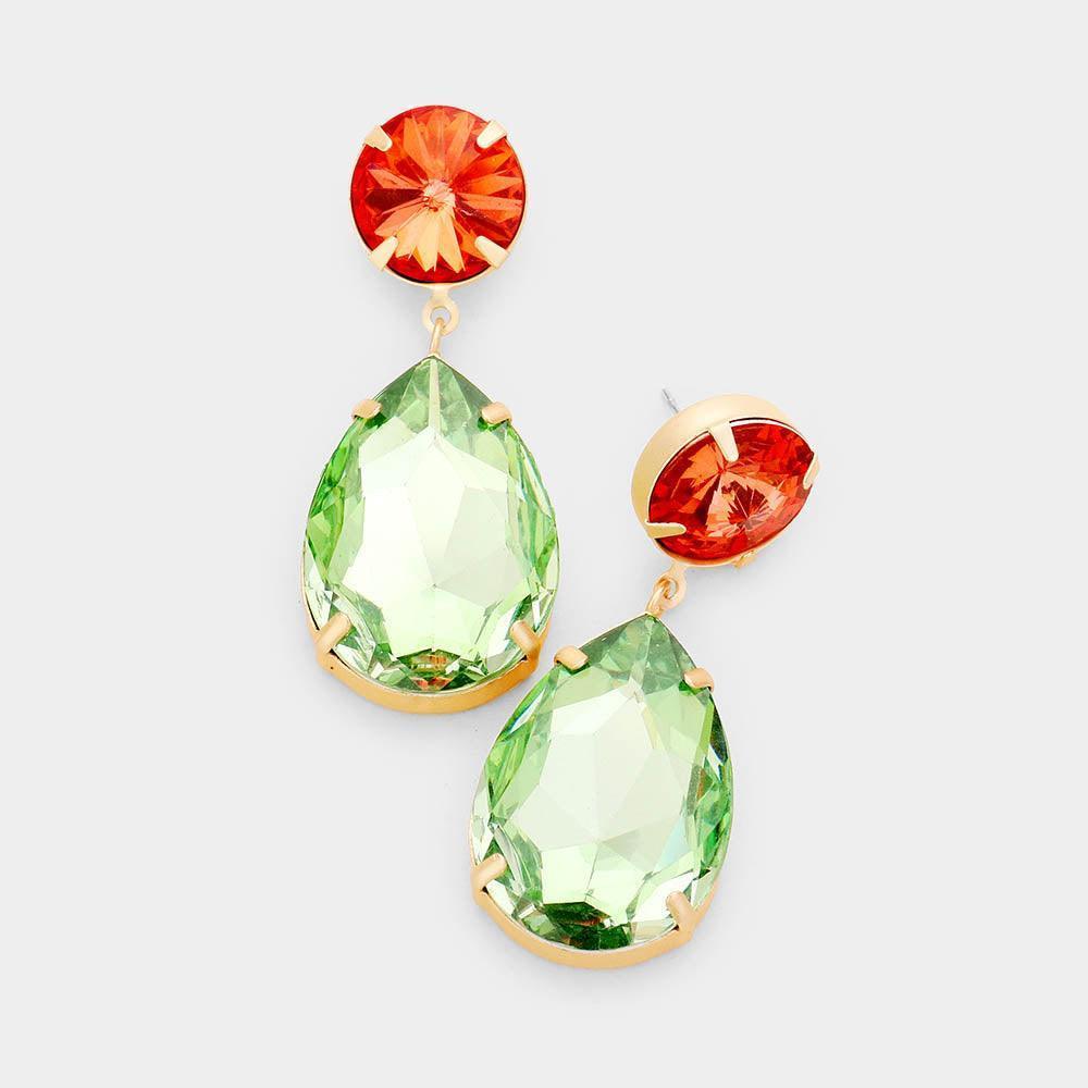Green Two Tone Stone Teardrop Drop Earrings - Jewelry Store by Erik Rayo