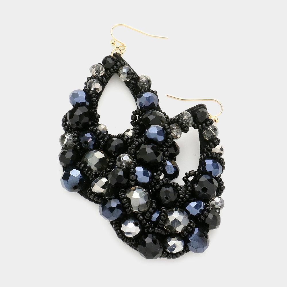 Black Faceted Beaded Cluster Teardrop Dangle Earrings - Jewelry Store by Erik Rayo