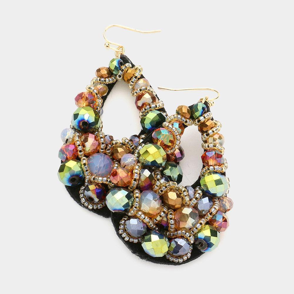 Brown Faceted Beaded Cluster Teardrop Dangle Earrings - Jewelry Store by Erik Rayo