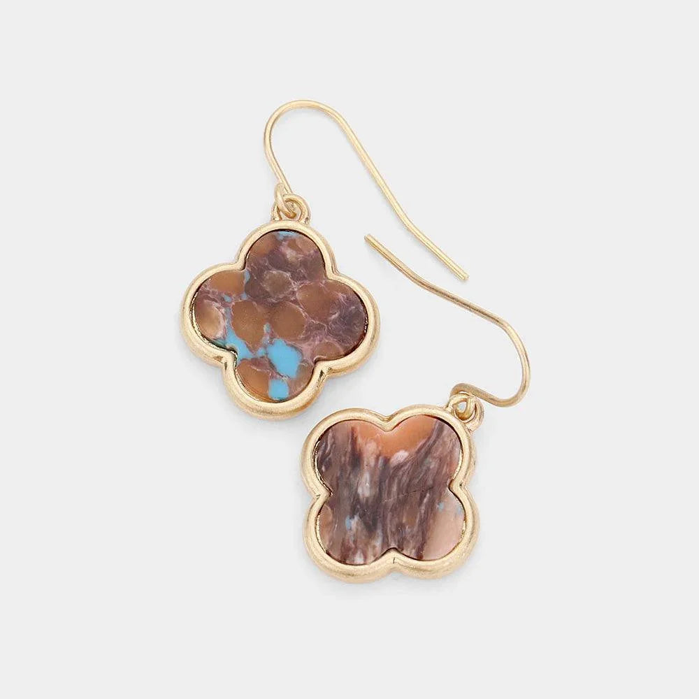 Brown Natural Stone Quatrefoil Dangle Earrings - Jewelry Store by Erik Rayo