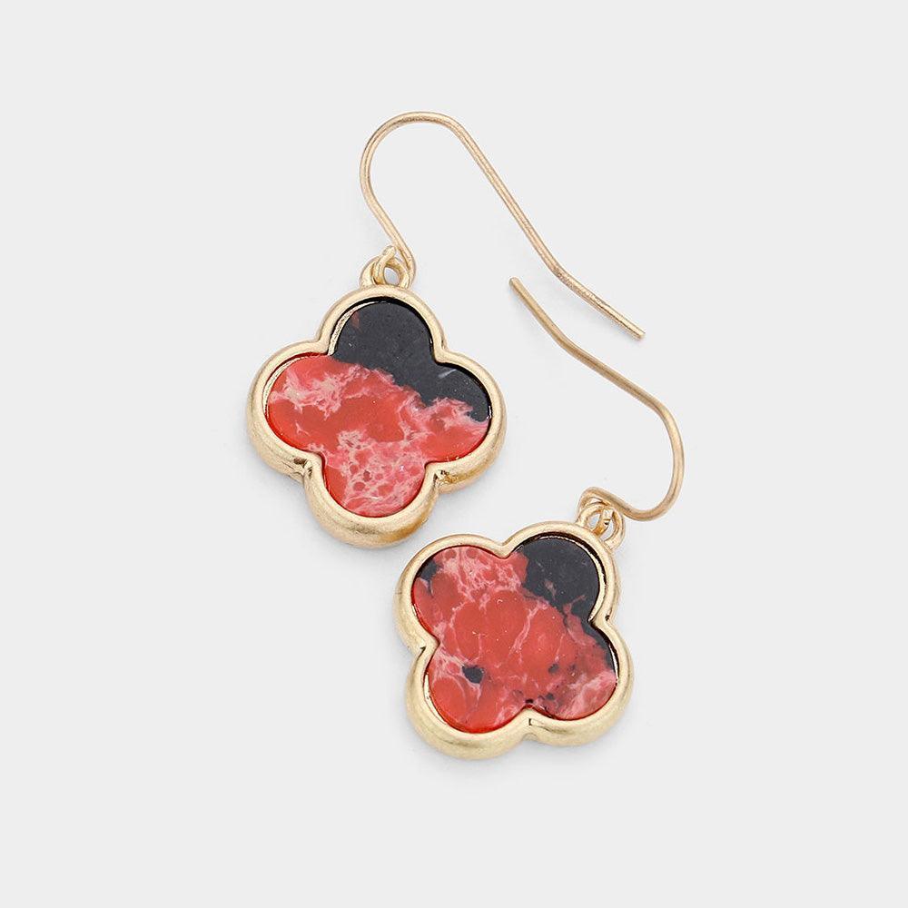 Orange Natural Stone Quatrefoil Dangle Earrings - Jewelry Store by Erik Rayo