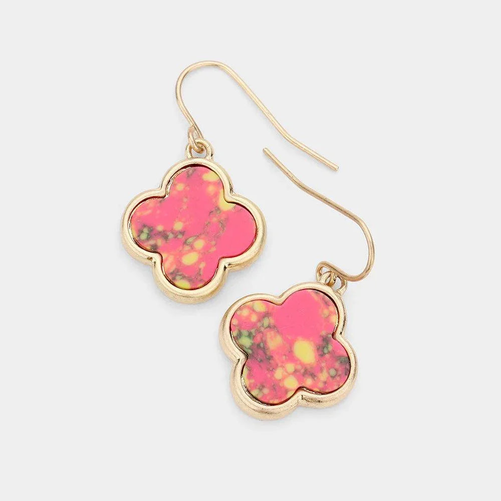 Pink Natural Stone Quatrefoil Dangle Earrings - Jewelry Store by Erik Rayo
