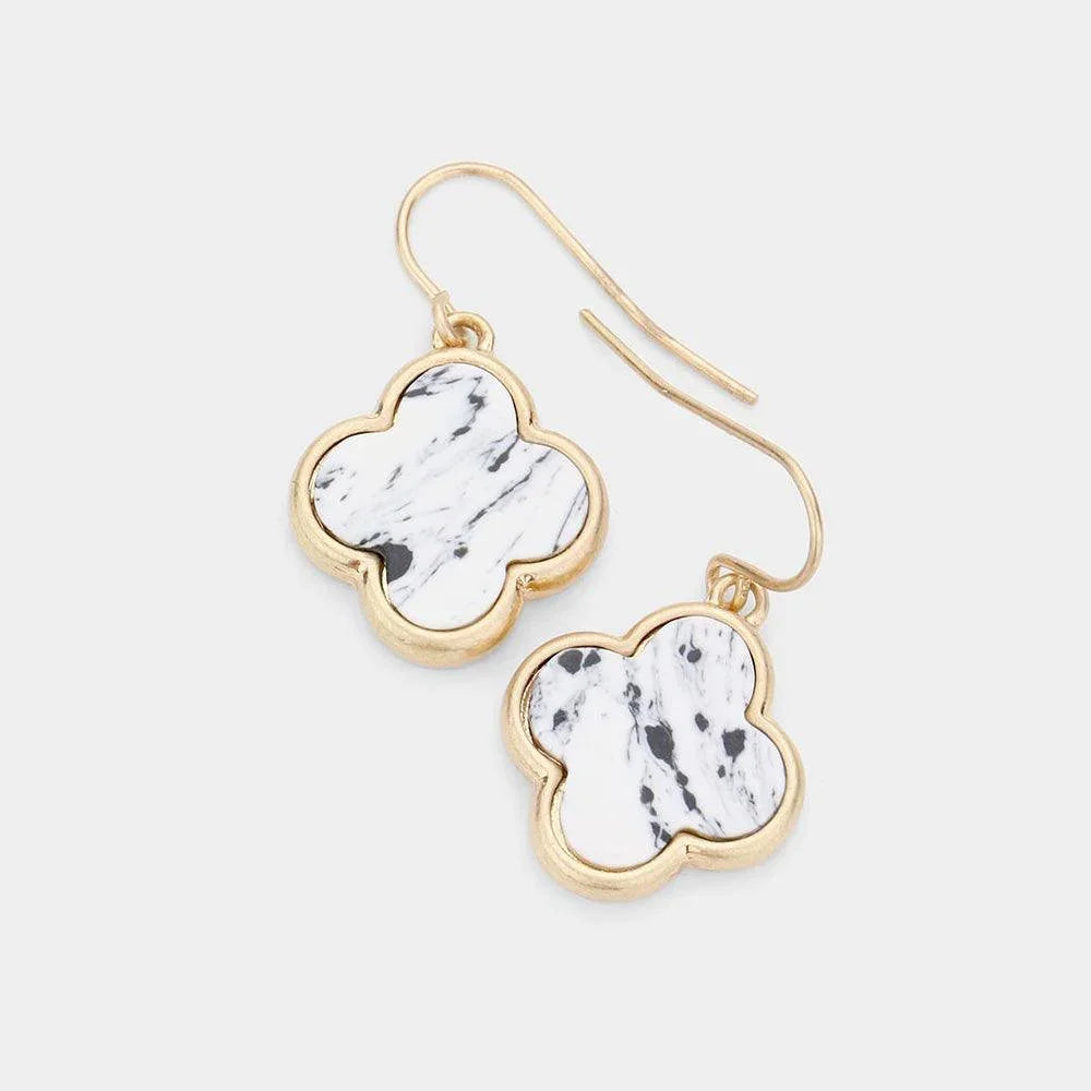 White Natural Stone Quatrefoil Dangle Earrings - Jewelry Store by Erik Rayo