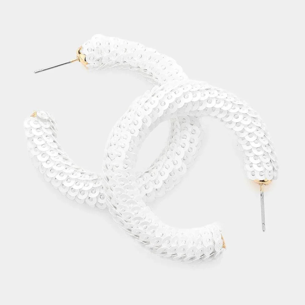 White Sequin Hoop Earrings - Jewelry Store by Erik Rayo