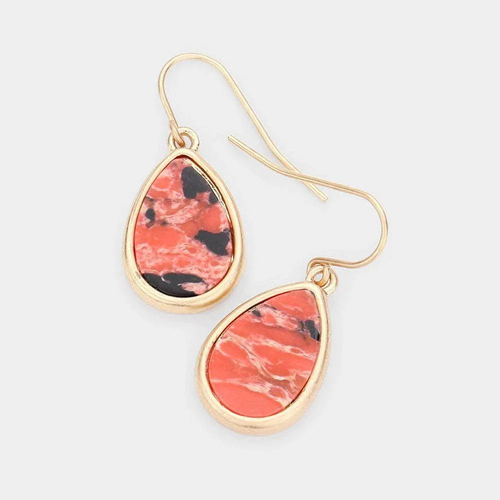 Orange Natural Stone Teardrop Dangle Earrings - Jewelry Store by Erik Rayo