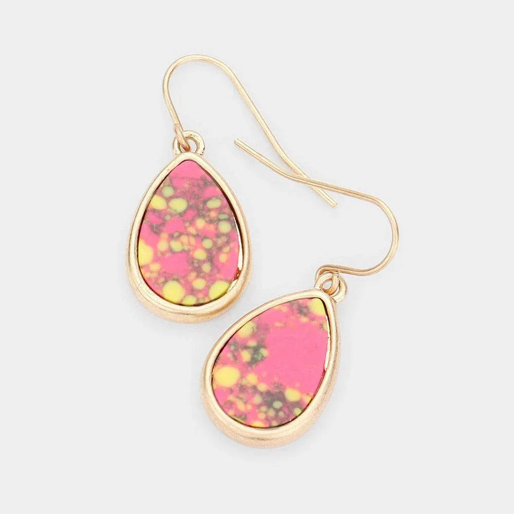 Pink Natural Stone Teardrop Dangle Earrings - Jewelry Store by Erik Rayo