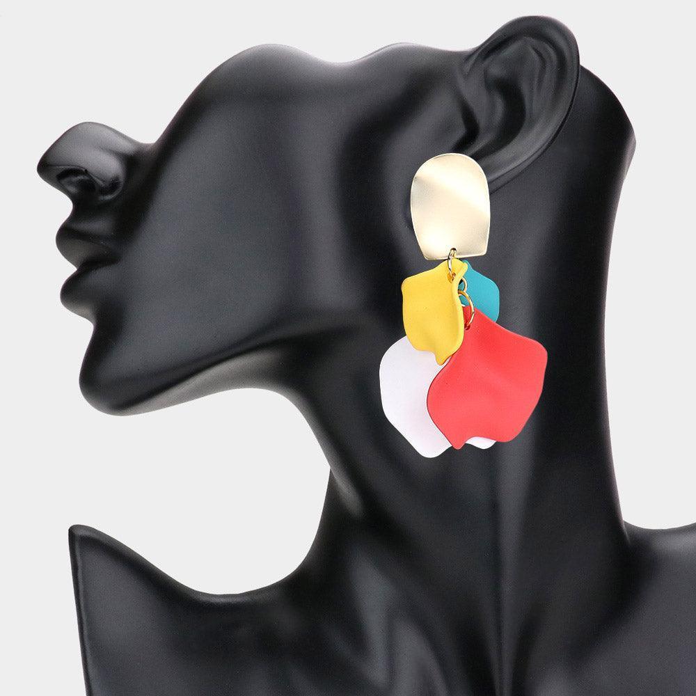 Gold Colored Petal Cluster Dangle Earrings - Jewelry Store by Erik Rayo