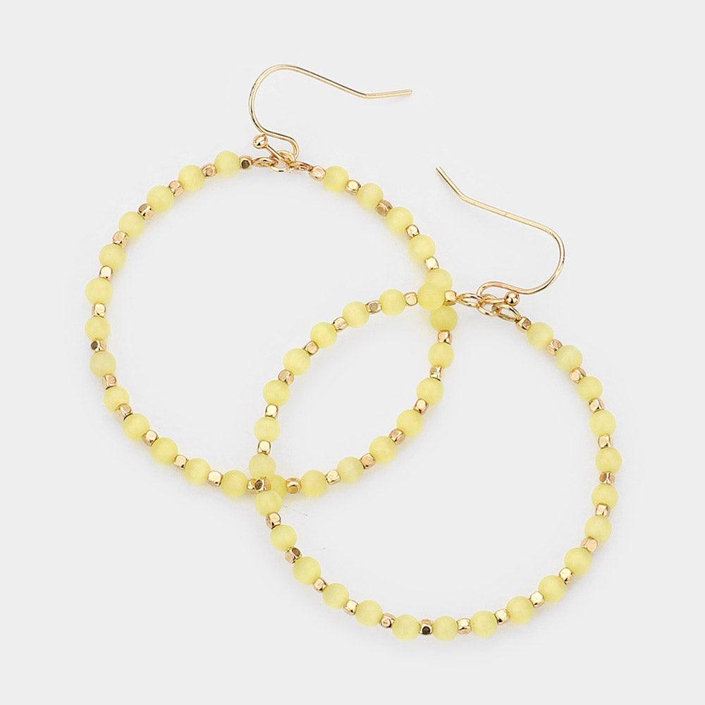 Yellow Open Circle Beaded Dangle Earrings