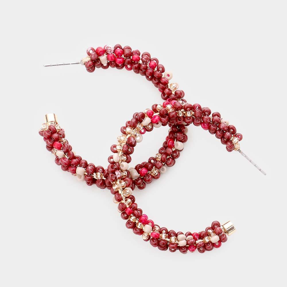 Burgundy Bubble Bead Hoop Earrings - Jewelry Store by Erik Rayo