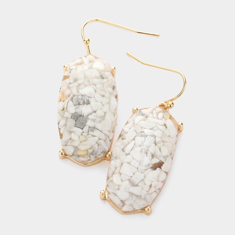 White Semi Precious Hexagon Dangle Earrings