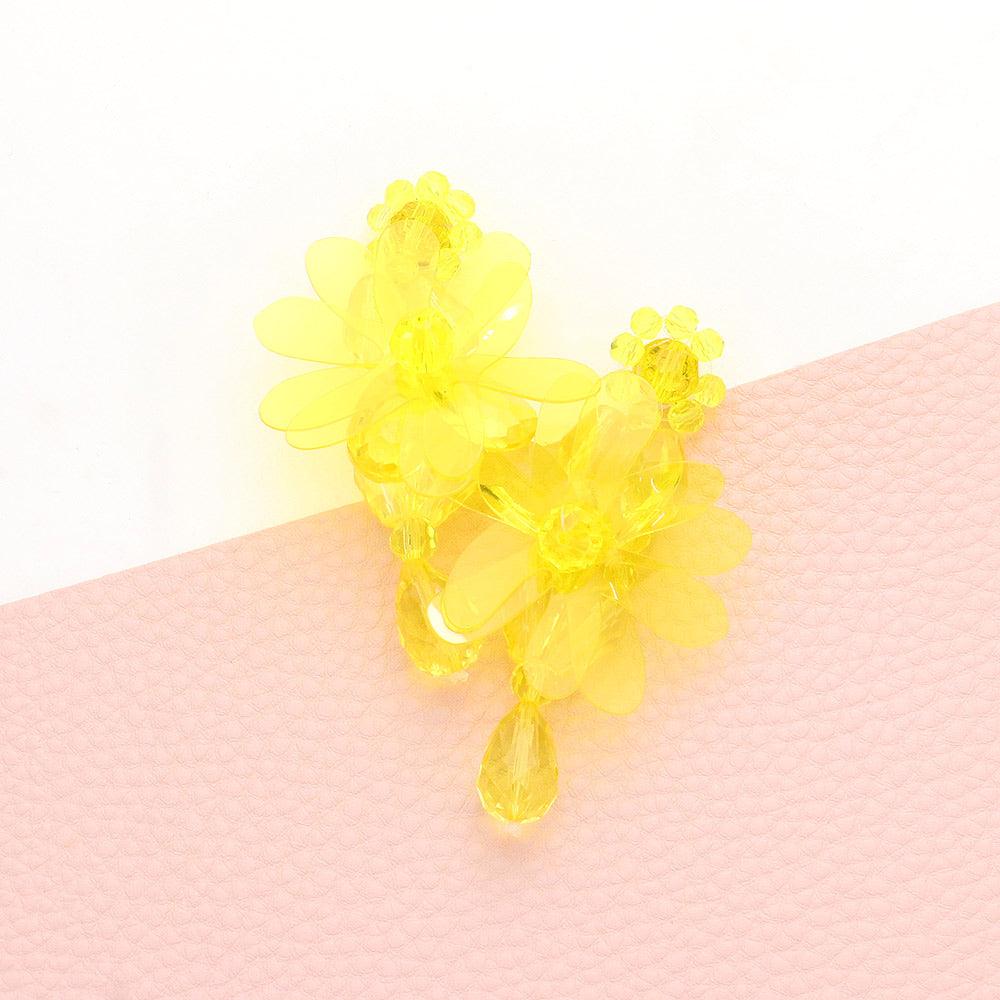 Yellow Flower Accented Beaded Dangle Earrings