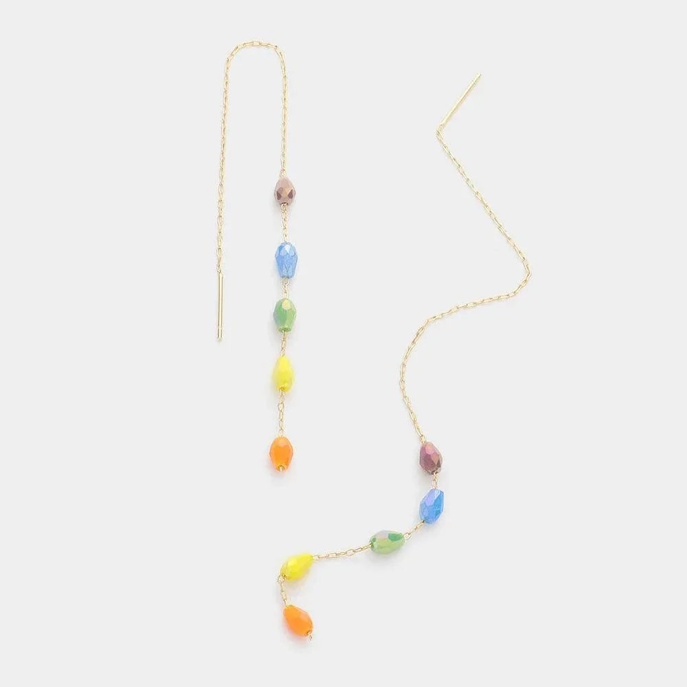 Faceted Teardrop Bead Link Linear Threader Earrings