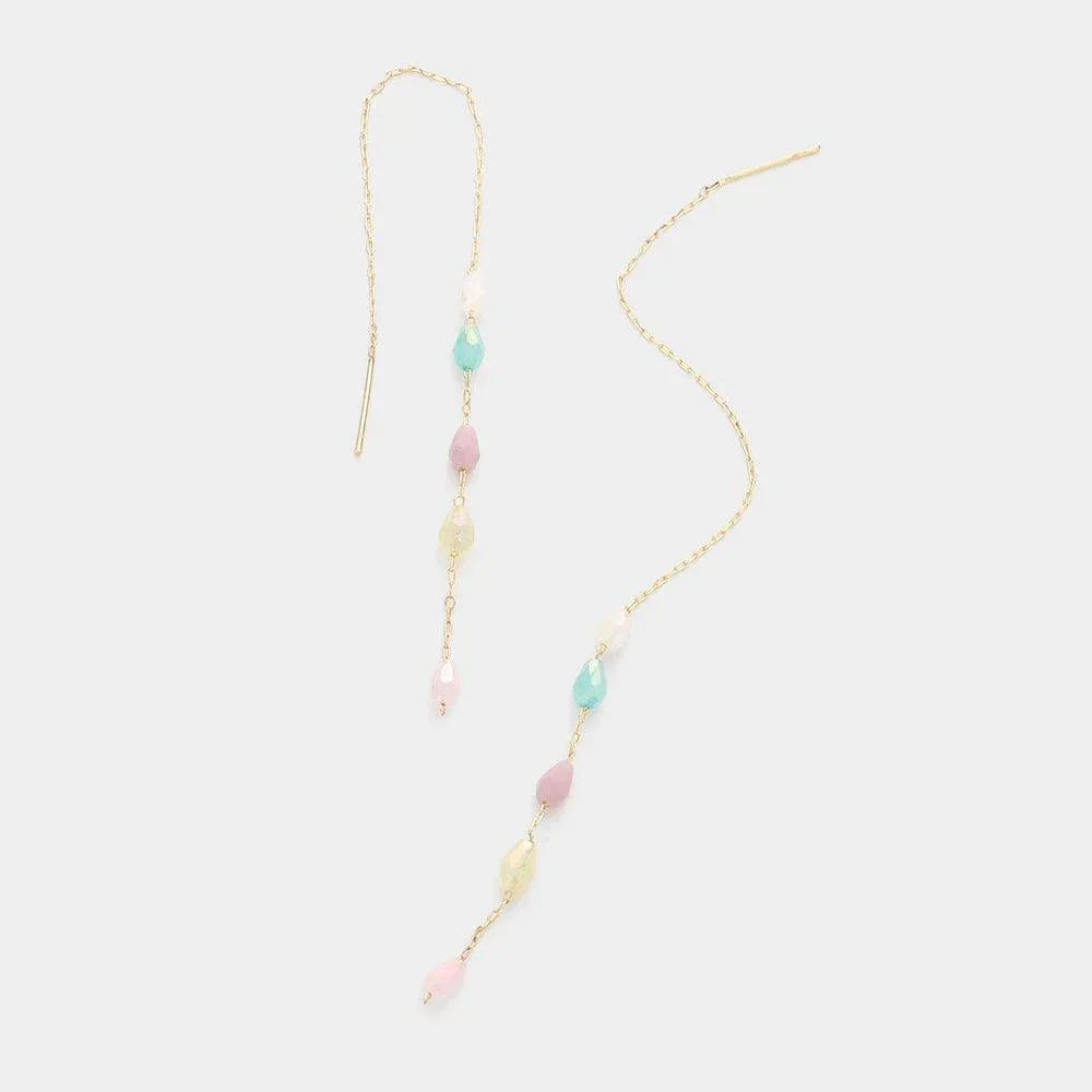 Faceted Teardrop Bead Link Linear Threader Earrings