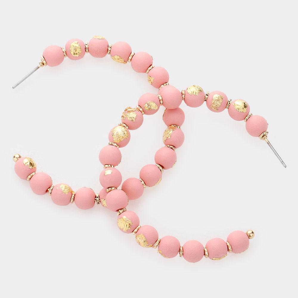 Pink Gold Painted Beaded Hoop Earrings