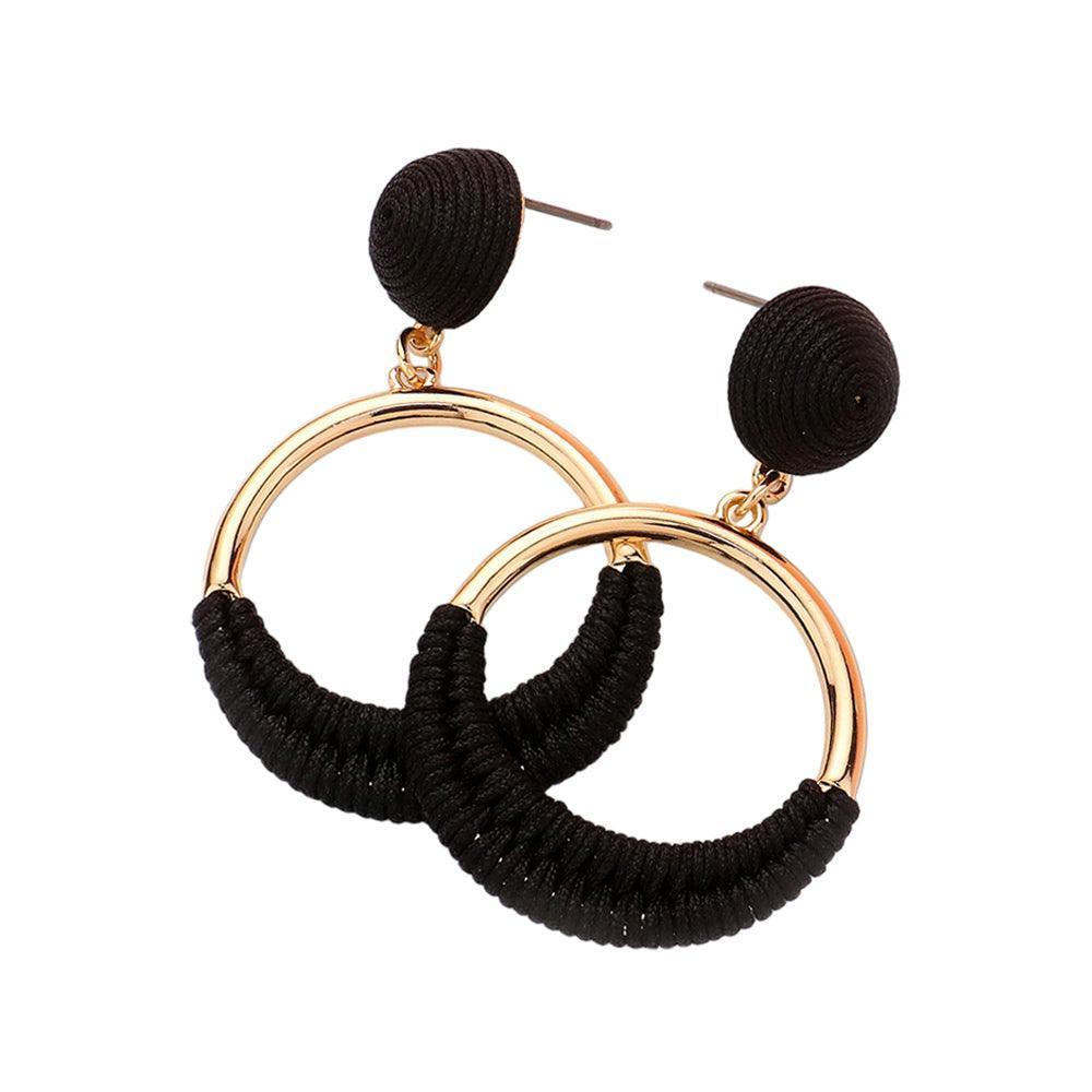 Black Thread Wrapped Open Circle Dangle Earrings - Jewelry Store by Erik Rayo