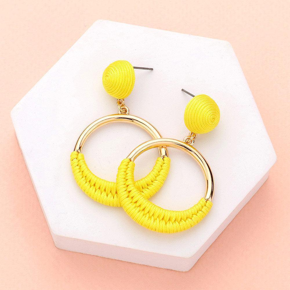 Yellow Thread Wrapped Open Circle Dangle Earrings - Jewelry Store by Erik Rayo