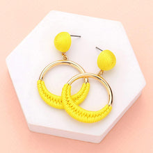 Load image into Gallery viewer, Yellow Thread Wrapped Open Circle Dangle Earrings
