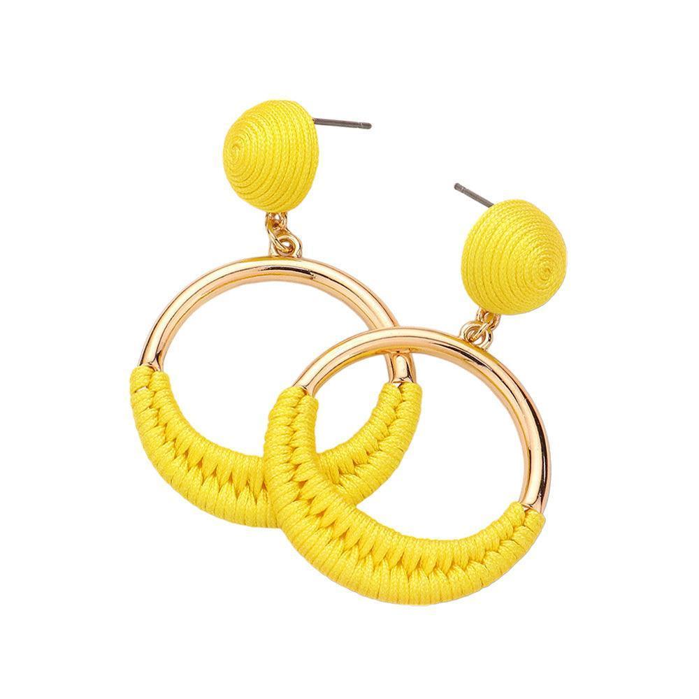 Yellow Thread Wrapped Open Circle Dangle Earrings - Jewelry Store by Erik Rayo