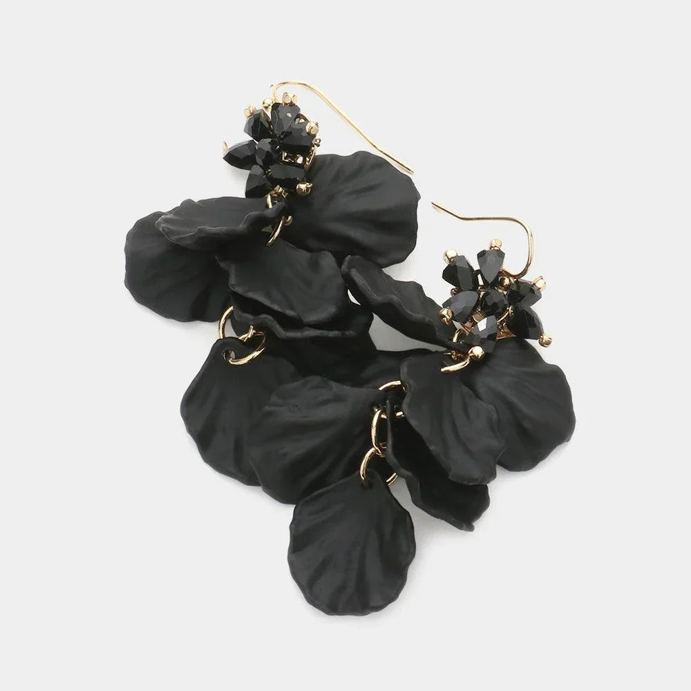 Black Petal Cluster Vine Dangle Earrings - Jewelry Store by Erik Rayo