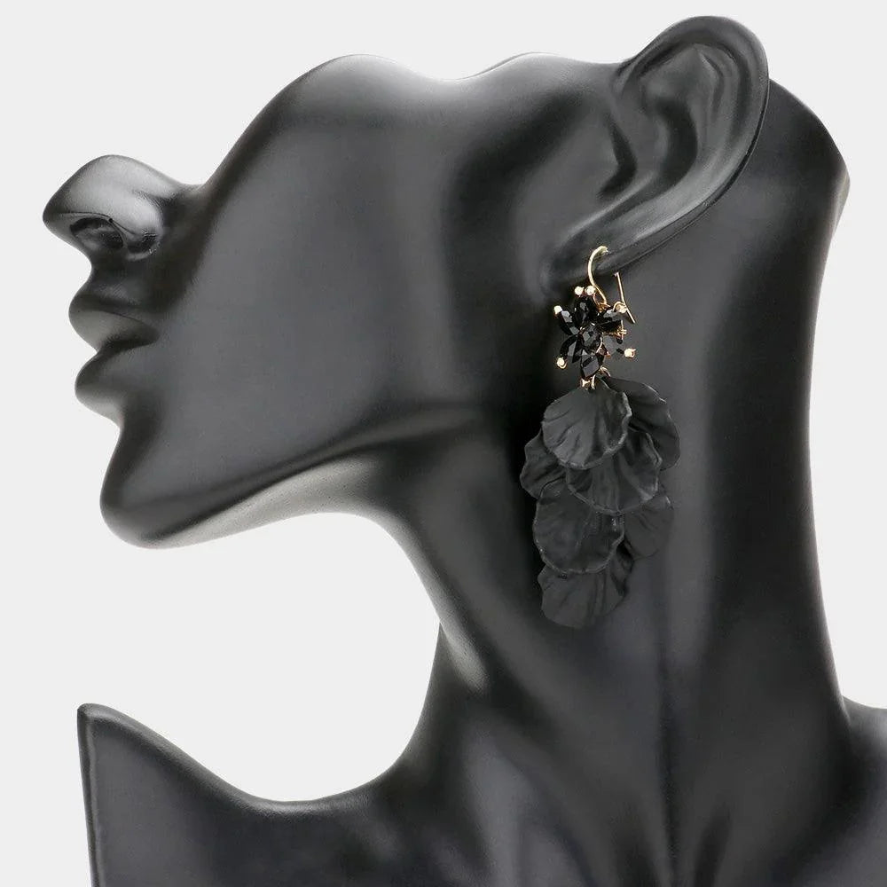 Black Petal Cluster Vine Dangle Earrings - Jewelry Store by Erik Rayo