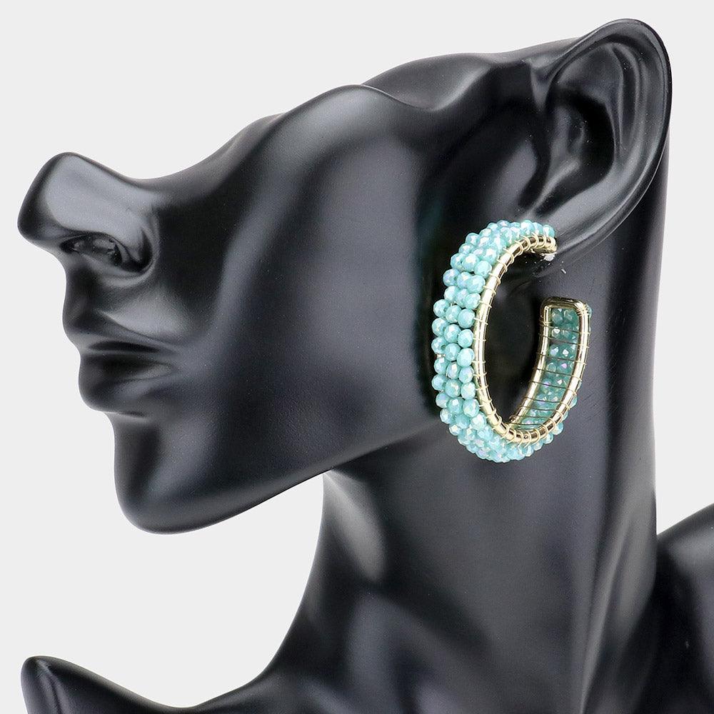 Turquoise Faceted Beaded Half Hoop Earrings