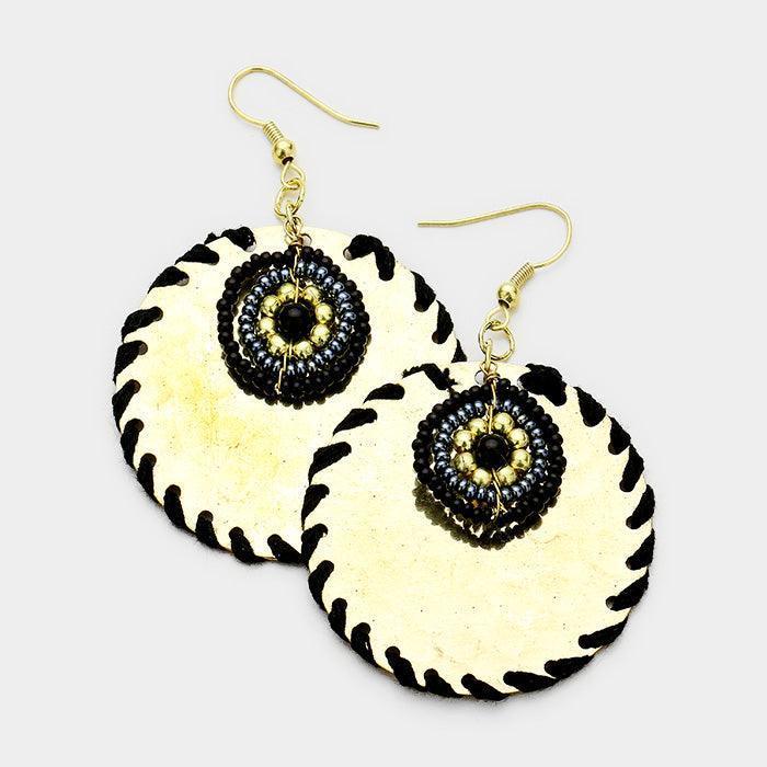 Gold Thread Wrapped Textured Metal Disc Beaded Circle Earrings - Jewelry Store by Erik Rayo