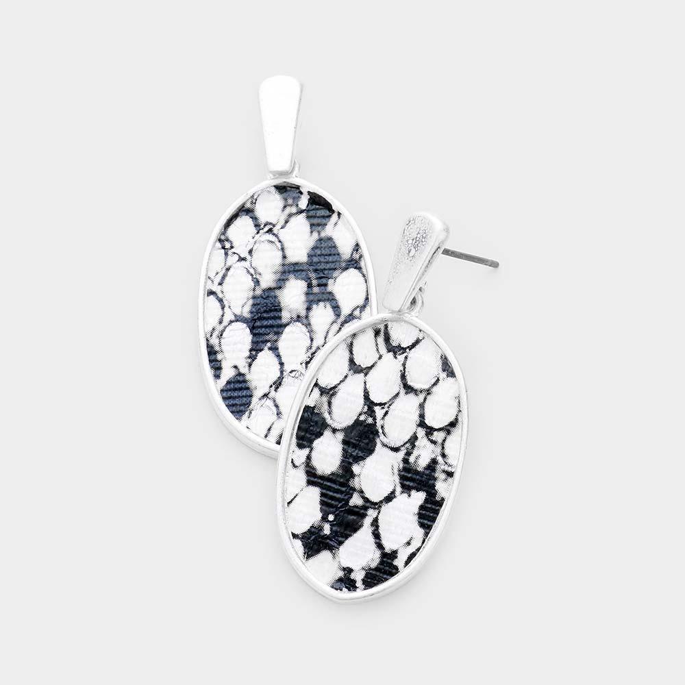 White Snake Skin Faux Leather Oval Earrings - Jewelry Store by Erik Rayo