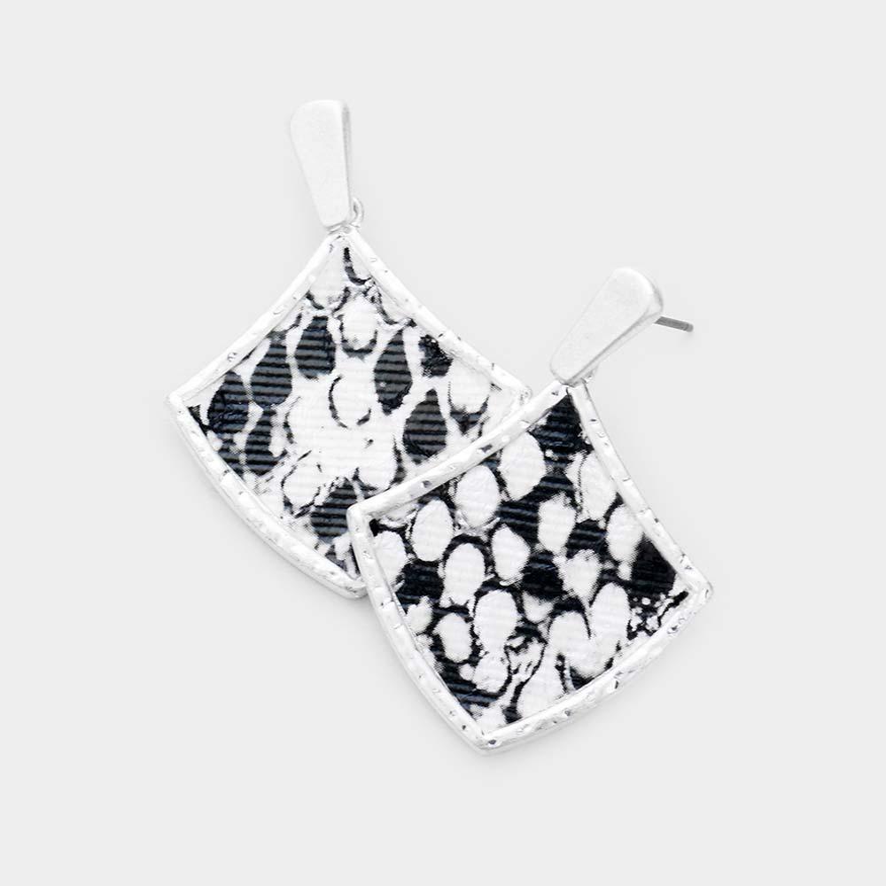 White Snake Skin Faux Leather Rhombus Earrings - Jewelry Store by Erik Rayo