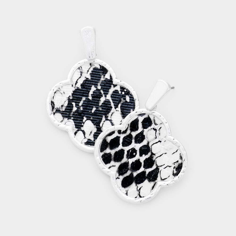 White Snake Skin Faux Leather Clover Earrings - Jewelry Store by Erik Rayo