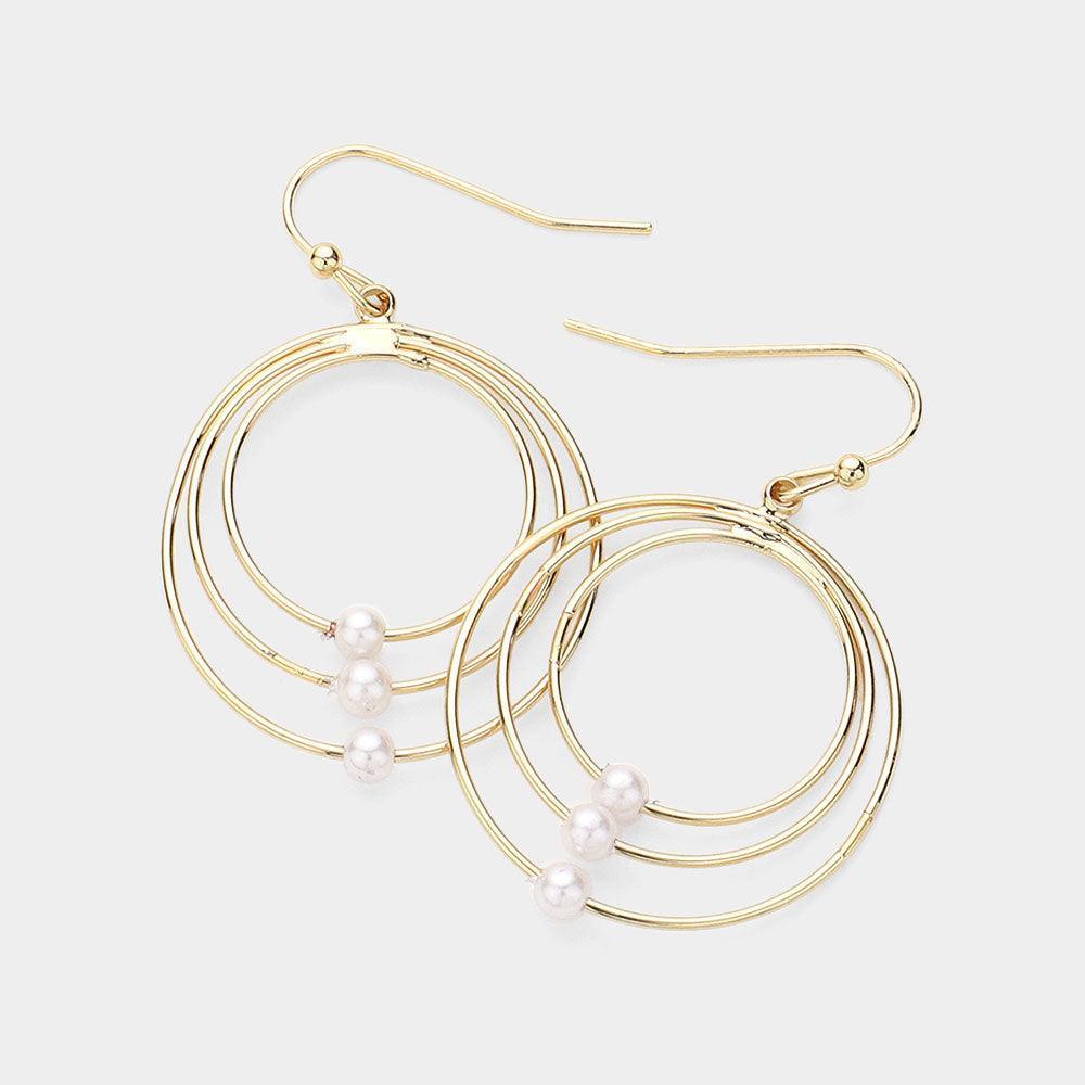 Cream Pearl Pointed Abstract Triple Open Circle Dangle Earrings - Jewelry Store by Erik Rayo