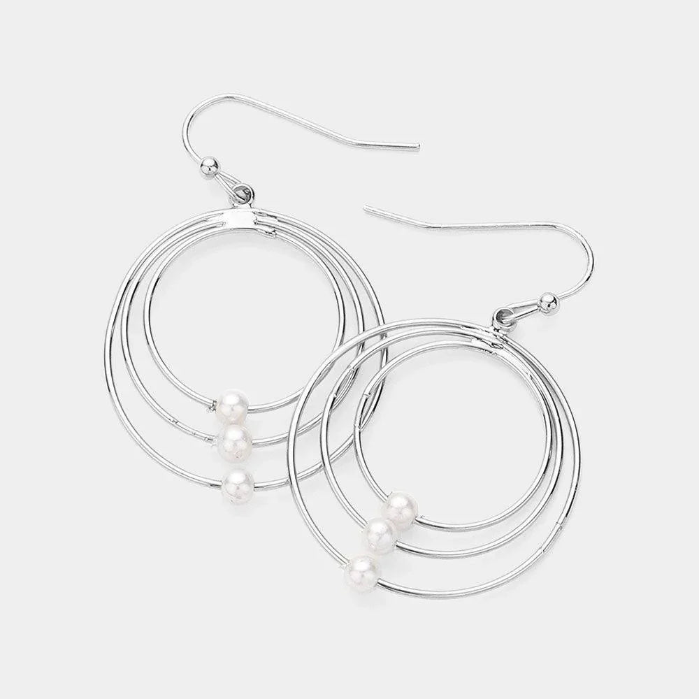 Cream Pearl Pointed Abstract Triple Open Circle Dangle Earrings - Jewelry Store by Erik Rayo