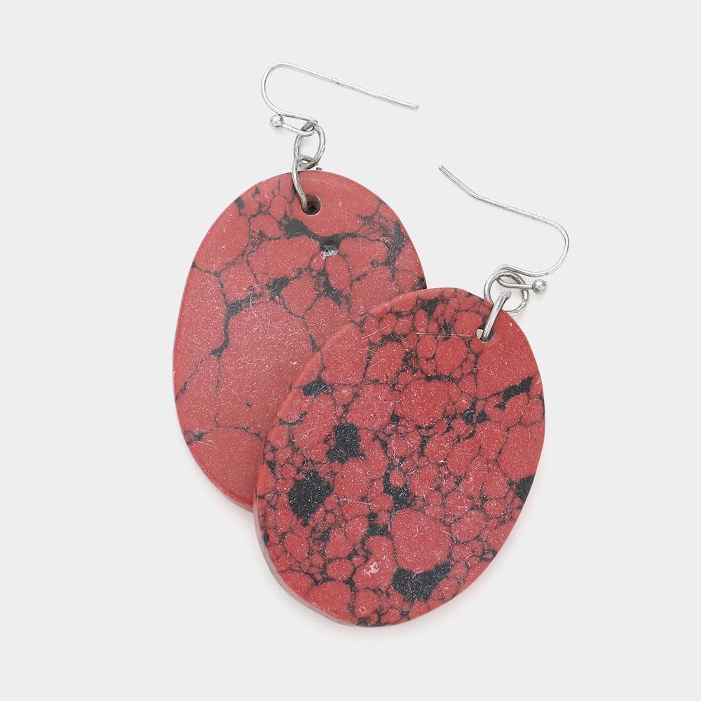 Coral Semi Precious Marble Oval Earrings - Jewelry Store by Erik Rayo