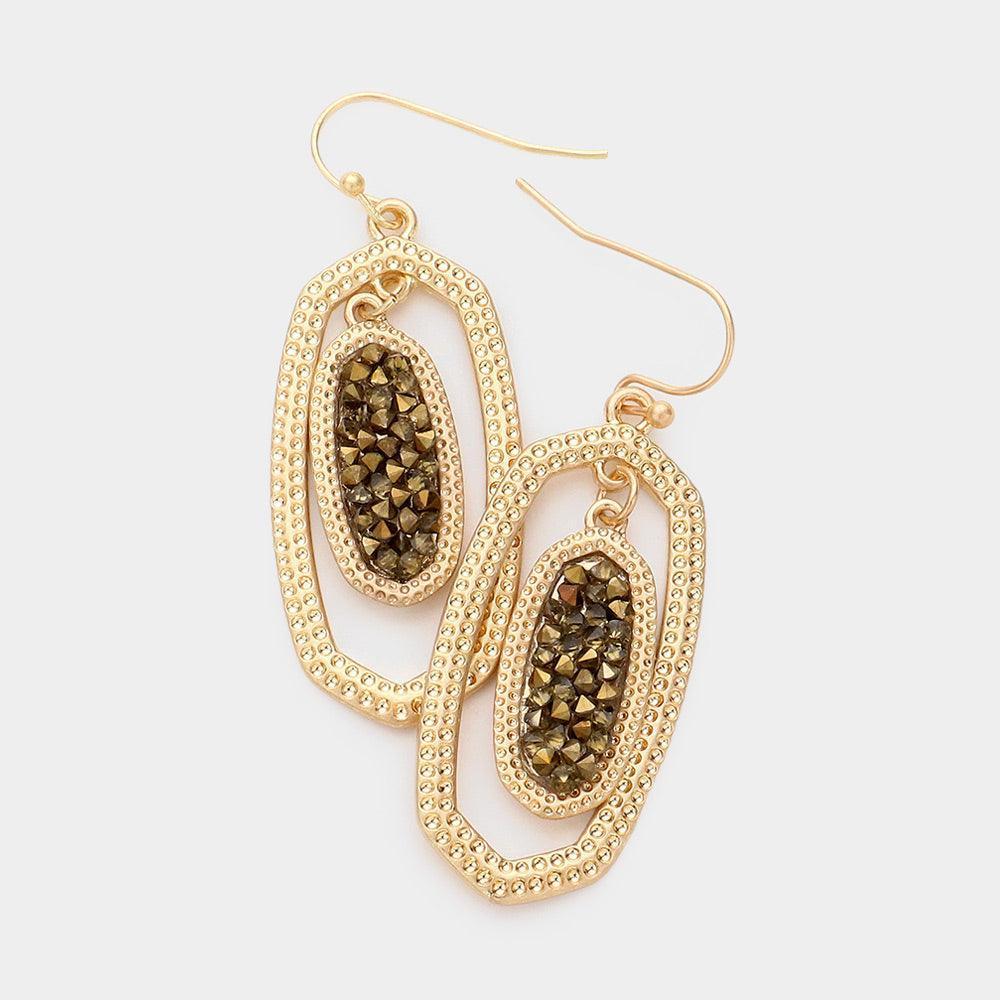 Bronze Tiny Stone Cluster Hexagon Dangle Earrings - Jewelry Store by Erik Rayo