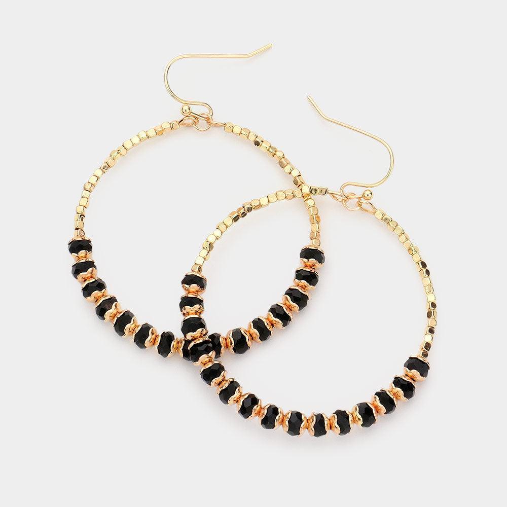 Black Metal Cube Faceted Beaded Open Circle Dangle Earrings - Jewelry Store by Erik Rayo