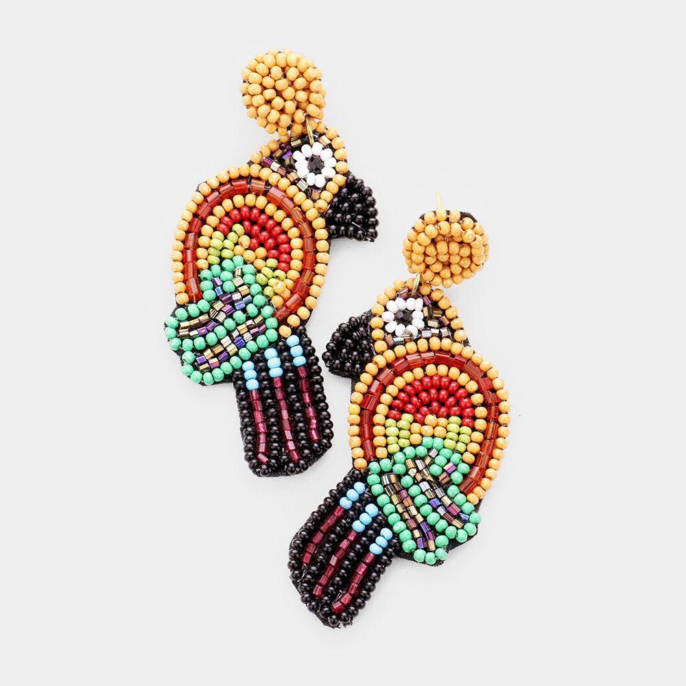 Colorful Seed Bead Bird Parrot Earrings - Jewelry Store by Erik Rayo
