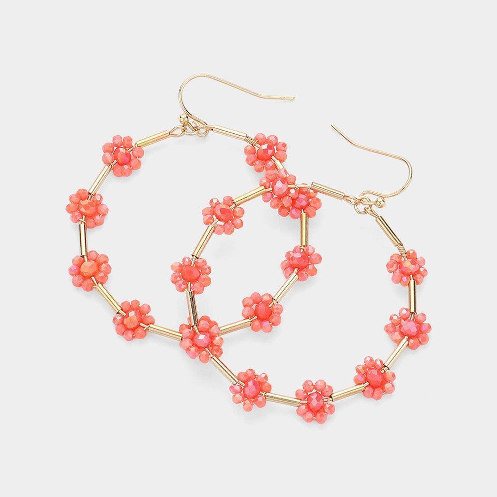 Flower Faceted Beaded Open Round Dangle Earrings - Jewelry Store by Erik Rayo