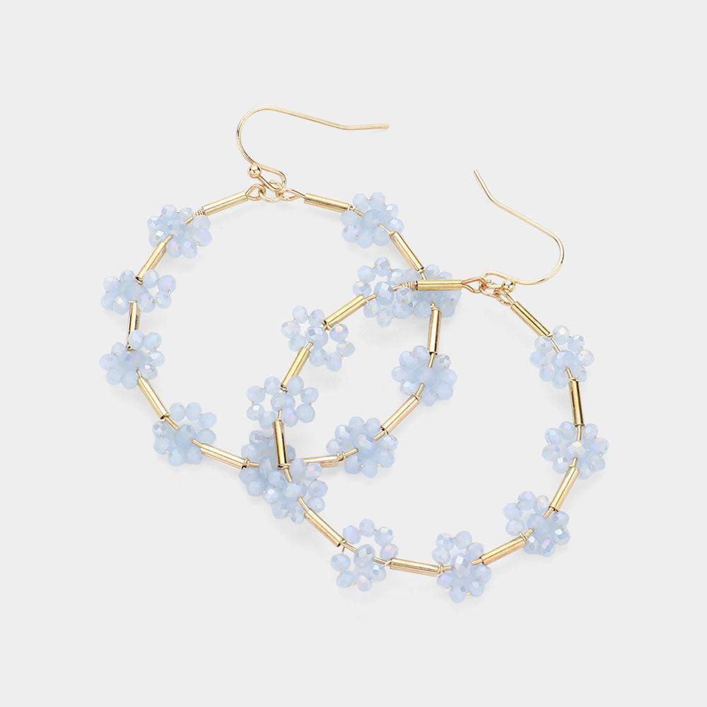 Blue Flower Faceted Beaded Open Round Dangle Earrings - Jewelry Store by Erik Rayo