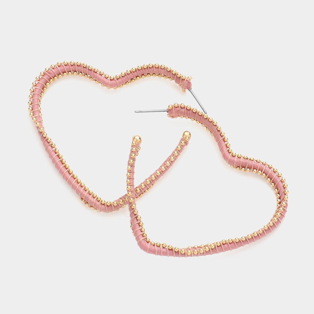 Pink Metal Ball Trimmed Heart Hoop Earrings - Jewelry Store by Erik Rayo