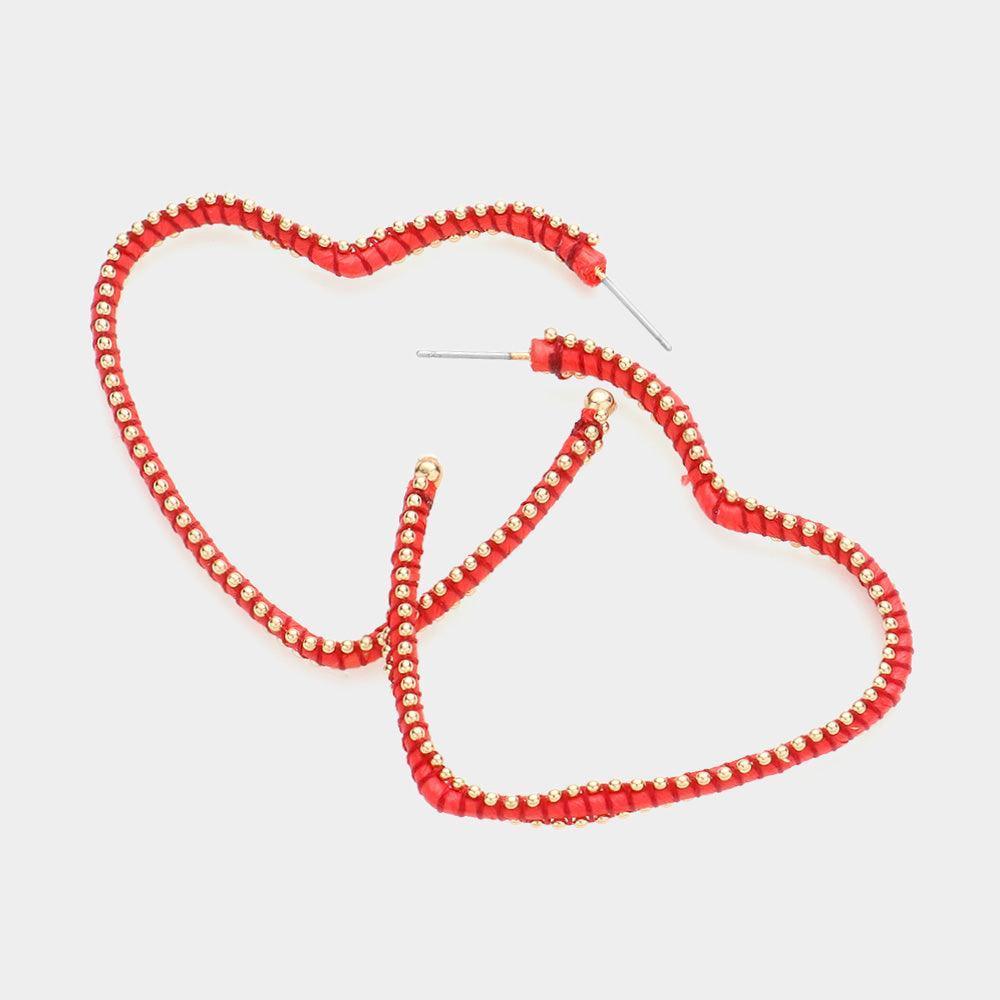 Red Metal Ball Trimmed Heart Hoop Earrings - Jewelry Store by Erik Rayo