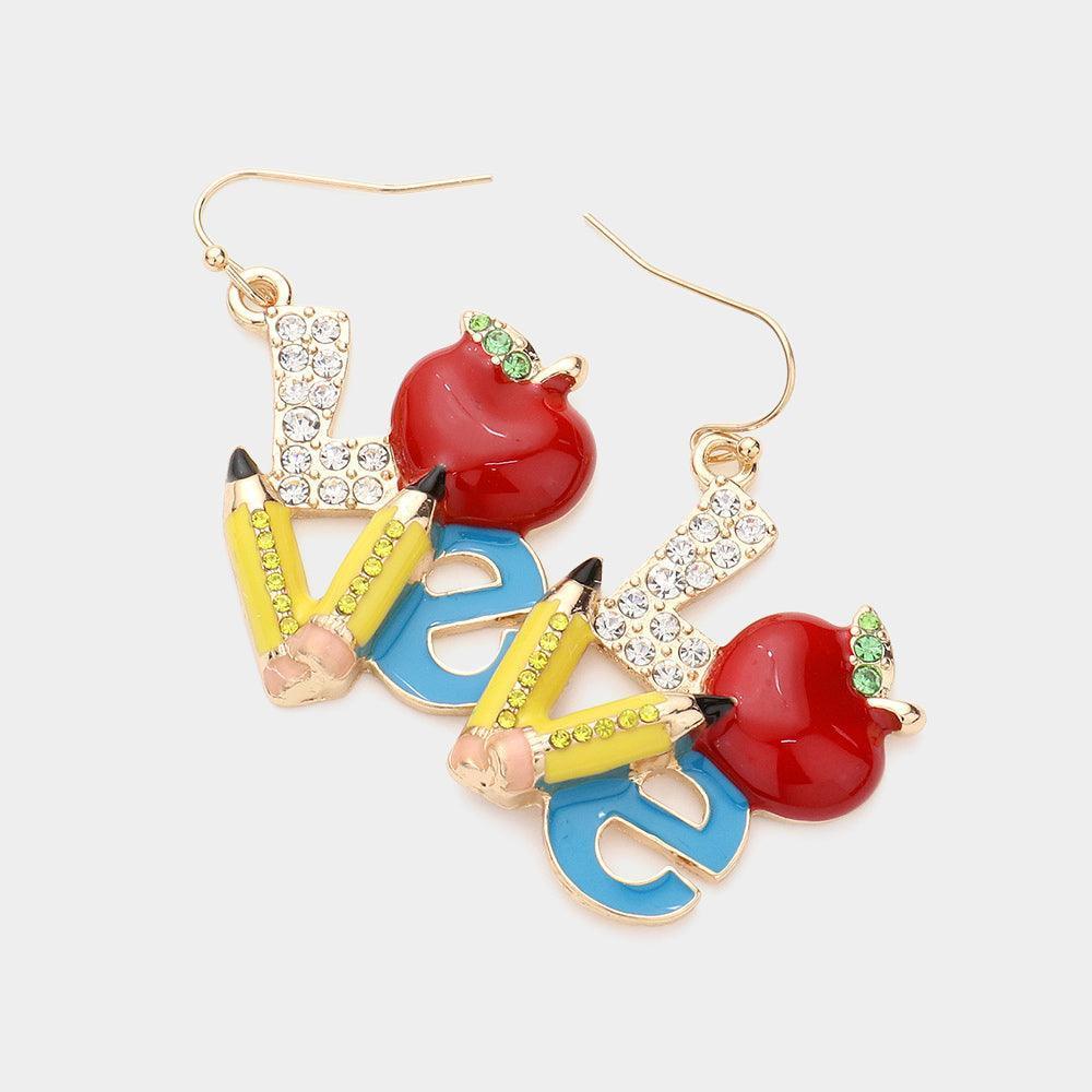 Apple Pencil Accented Love Message Dangle Earrings - Jewelry Store by Erik Rayo